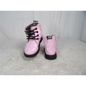 Dinimig Girls Pink  Faux Leather Lace Up Round Toe Flat Ankle Boots Size 6 US